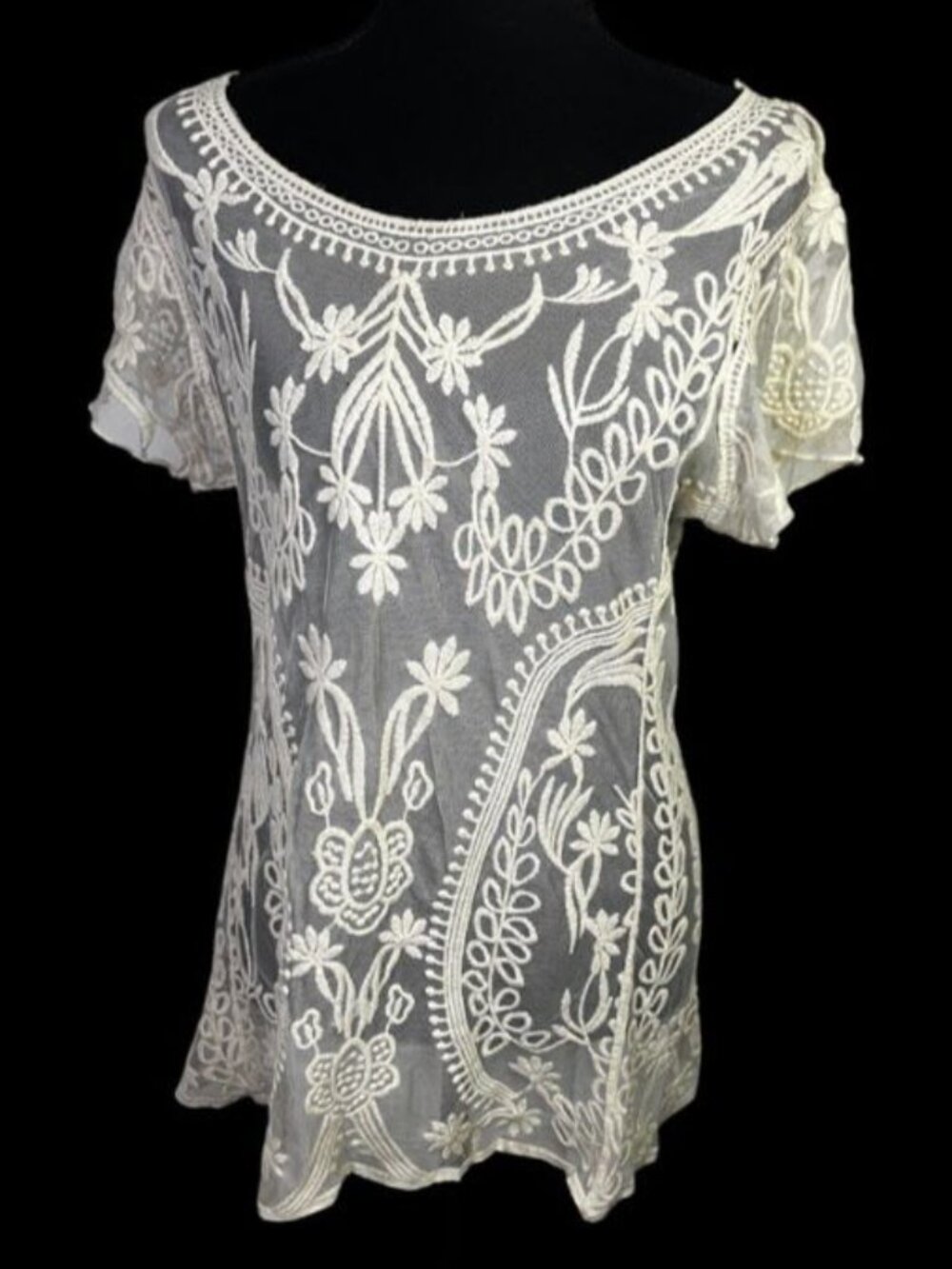 Dulcie Anthropologie Embroidery Lace Top Sz S Boho Cottage Fairy Peasant Ivory